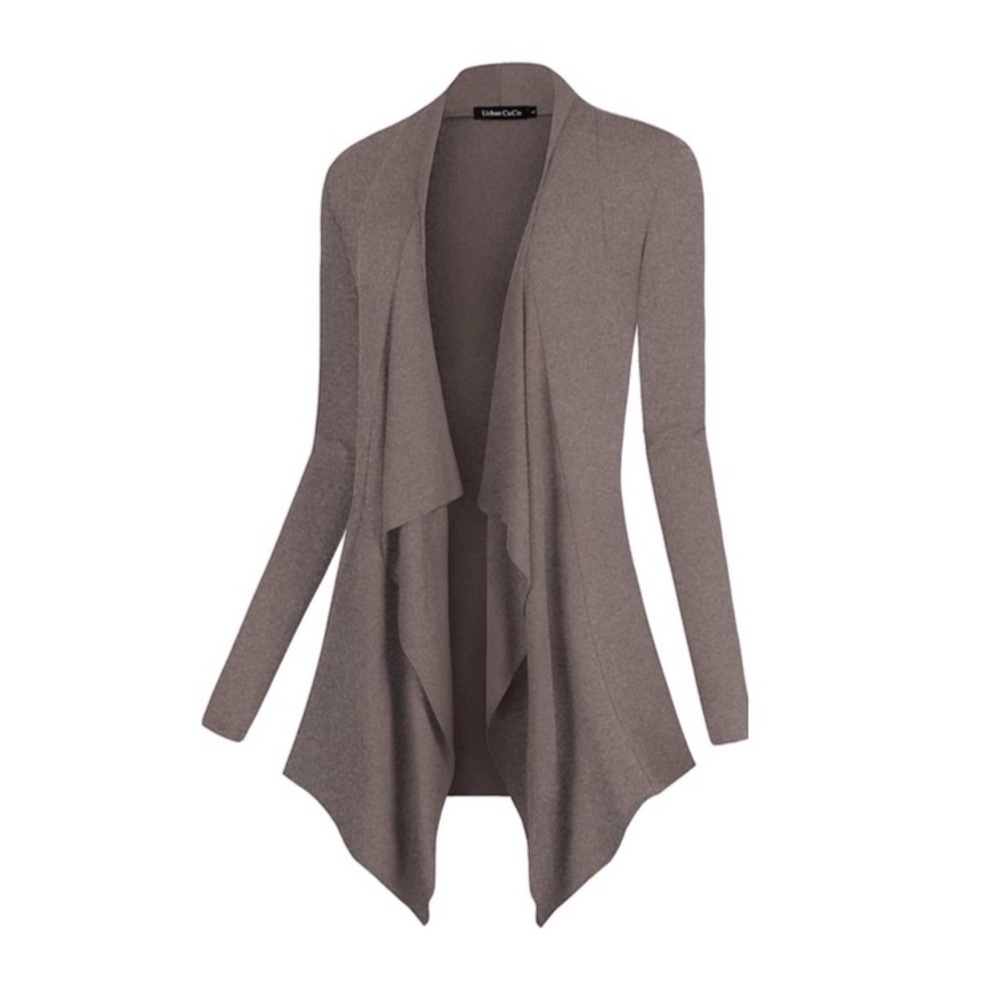 Nwt Drape Front Open Cardigan Long Sleeve Irregular Hem Brown Cover Up Sweater